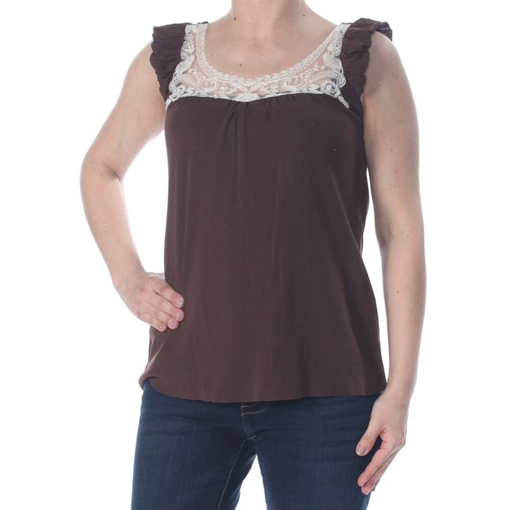 WESTERN WEAR Womens New 1480 Brown Neckline Ruched Cap Sleeve Tank Top S